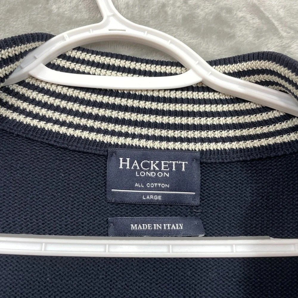 Hackett London Full Zip Cardigan All Cotton Knit Navy Men's Size L Made in Italy